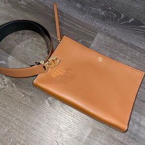 Ralph Lauren Tan Leather Women clutch/wristlet with matching belt.